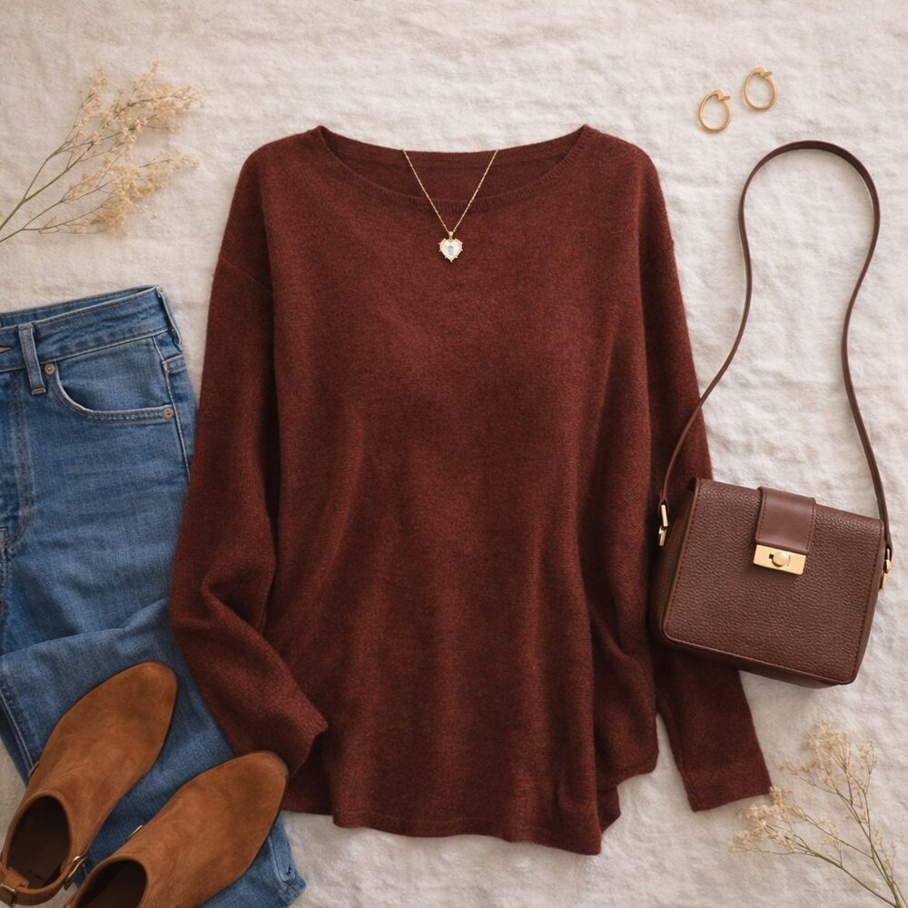 💙 Piko 1988 Burgundy Lightweight Sweater Size L Soft Knit Long Sleeve